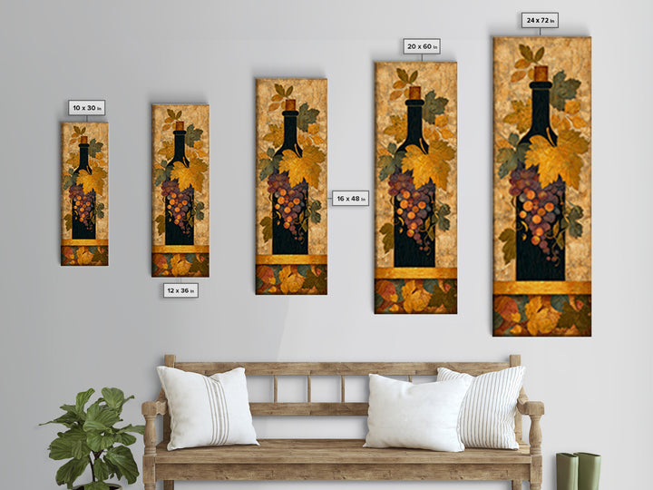 Black and Gold Wine Bottle Silhouette Framed Canvas Print, Winery Art, Wall Hanging, Winery Decor, Fine Art, Vineyard, WIN-1x3-52