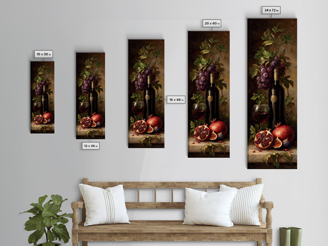 Pomegranate Figs and Red Wine Composition Framed Canvas Print, Winery Art, Textured Painting, Winery Decor, Fine Art, Vineyard, WIN-1x3-53