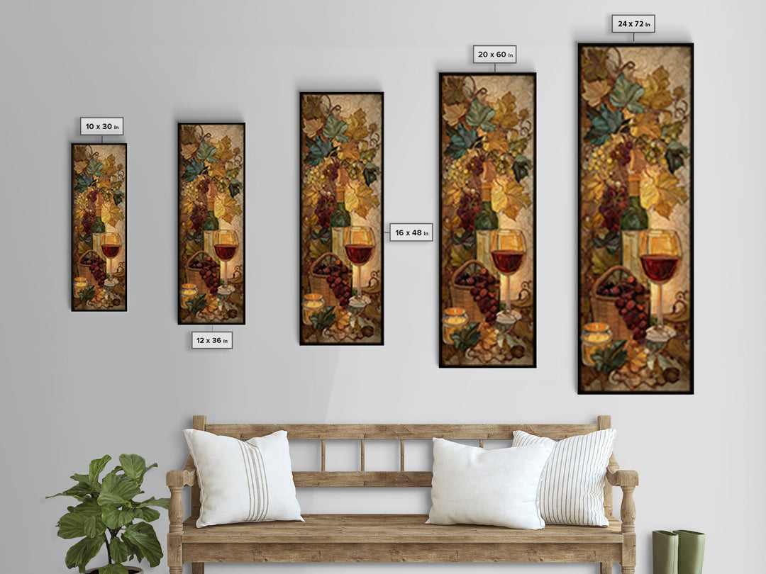 Wine Harvest Basket Framed Canvas Print, Winery Art, Cocktail Wall Art, Winery Decor, Watercolor Art, Vineyard, WIN-1x3-58