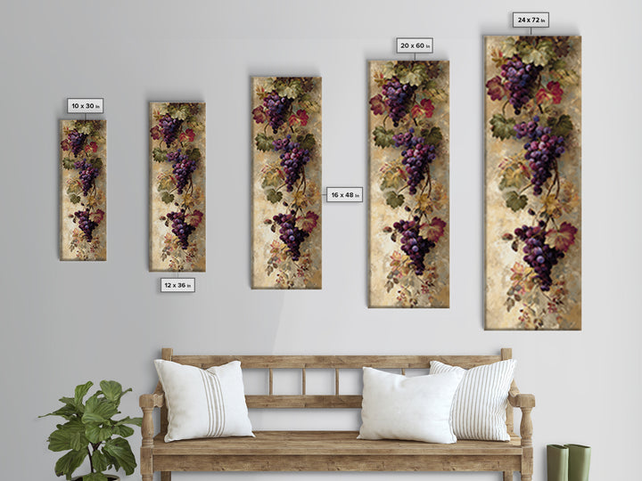 Grapevine Branch with Purple Grapes and Leaves Framed Canvas Print, Winery Art, Winery Decor, Watercolor Art, Vineyard, WIN-1x3-61