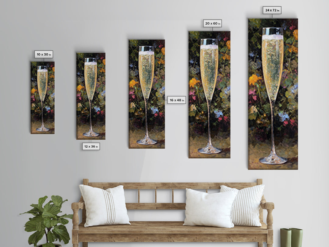 Champagne Coupe with Bubbles and Light Canvas Print, Winery Art, Wall Hanging, Winery Decor, Vineyard, Preppy Wall Art, WIN-1x3-7