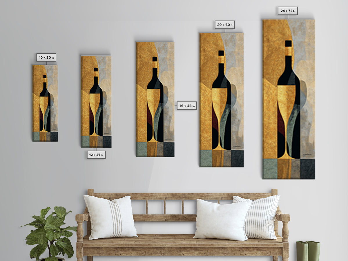 Black and Gold Wine Bottle Silhouette Framed Canvas Print, Winery Art, Kitchen Wall Decor, Winery Decor, Oil Painting, Vineyard, WIN-1x3-76