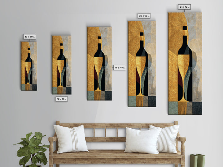 Black and Gold Wine Bottle Silhouette Framed Canvas Print, Winery Art, Kitchen Wall Decor, Winery Decor, Oil Painting, Vineyard, WIN-1x3-76