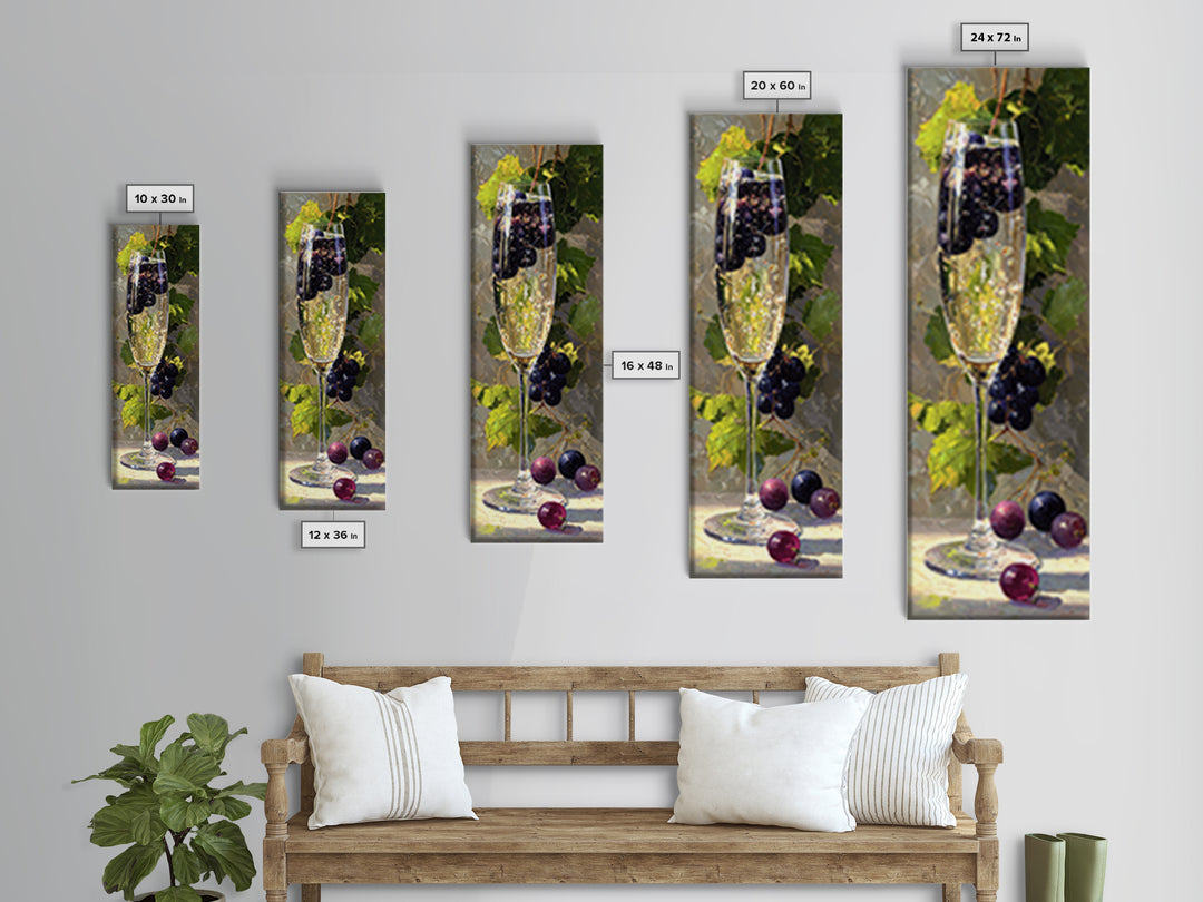 Champagne Coupe with Bubbles and Light Framed Canvas Print, Winery Art, Bar Art, Winery Decor, Fine Art, Vineyard, WIN-1x3-79