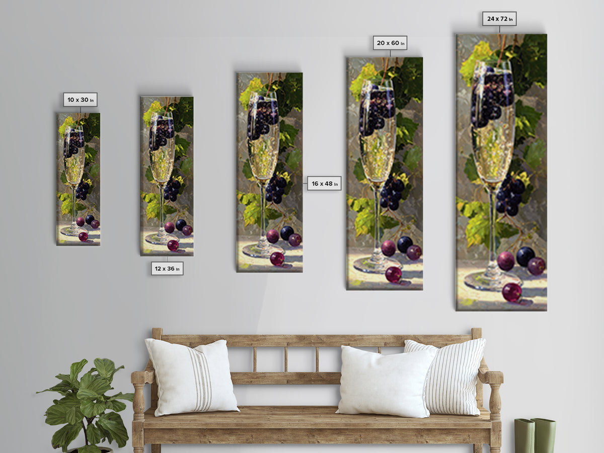 Champagne Coupe with Bubbles and Light Framed Canvas Print, Winery Art, Bar Art, Winery Decor, Fine Art, Vineyard, WIN-1x3-79
