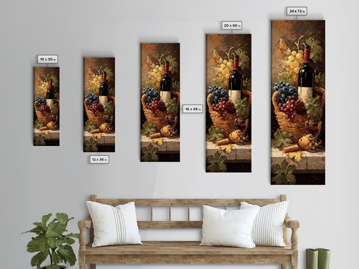 Wine Harvest Basket Canvas Print, Winery Art, Boho Decor, Winery Decor, Oil Painting, Vineyard, Art Print, Printable Wall Art, WIN-1x3-82