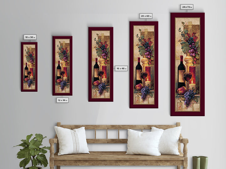 Burgundy Abstract with Gold Accents Framed Canvas Print, Winery Art, Living Room Art, Winery Decor, Abstract Art, Vineyard, WIN-1x3-83