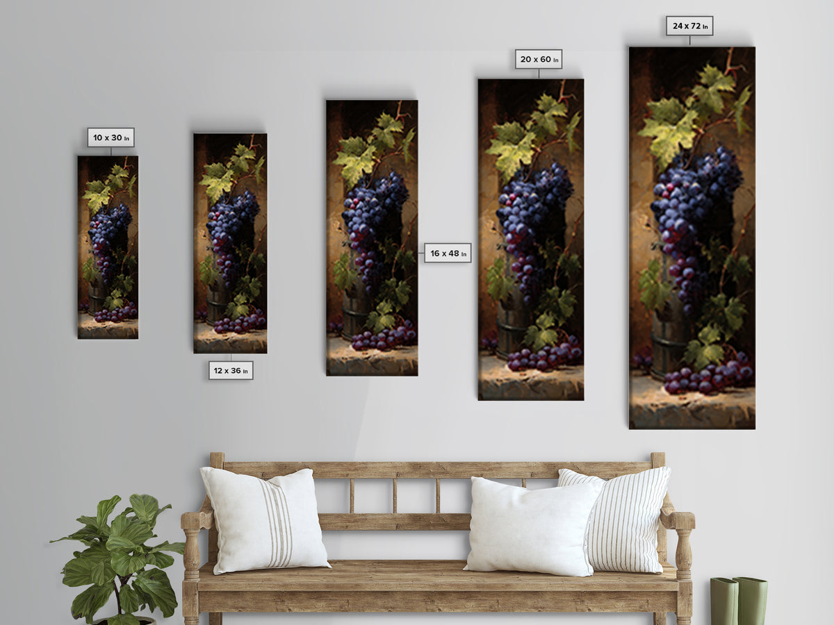 Grapevine Branch with Purple Grapes and Leaves Canvas Print, Winery Art, Wall Hanging, Winery Decor, Watercolor Art, Vineyard, WIN-1x3-85