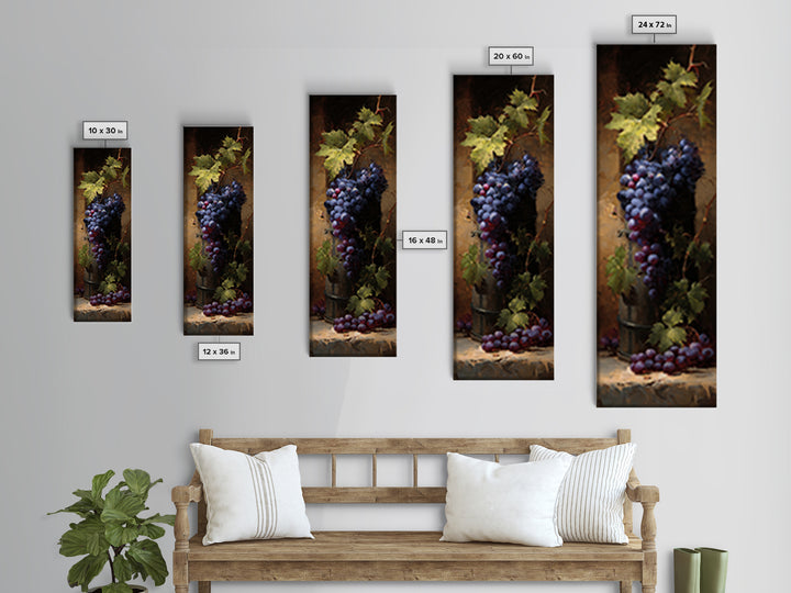Grapevine Branch with Purple Grapes and Leaves Canvas Print, Winery Art, Wall Hanging, Winery Decor, Watercolor Art, Vineyard, WIN-1x3-85