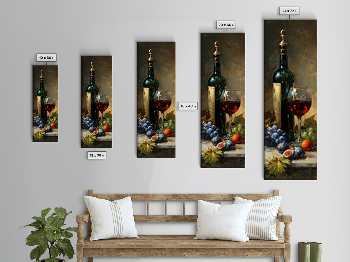 Wine Bottle and Glass Still Life Canvas Print, Winery Art, Contemporary Art, Winery Decor, Fine Art, Vineyard, Kitchen Decor, WIN-1x3-86
