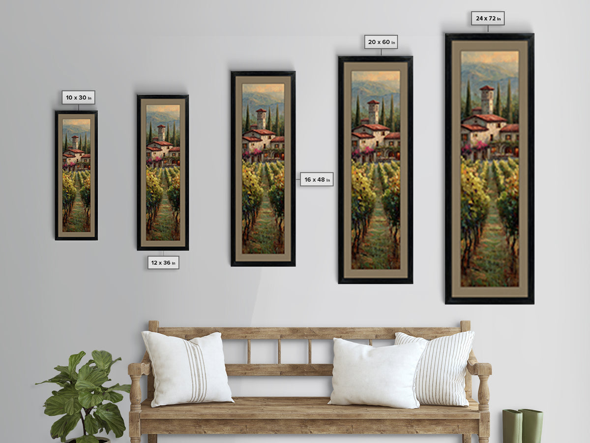 Tuscan Vineyard at Golden Hour Framed Canvas Print, Winery Art, Statement Artwork, Winery Decor, Fine Art, Vineyard, Painting, WIN-1x3-87