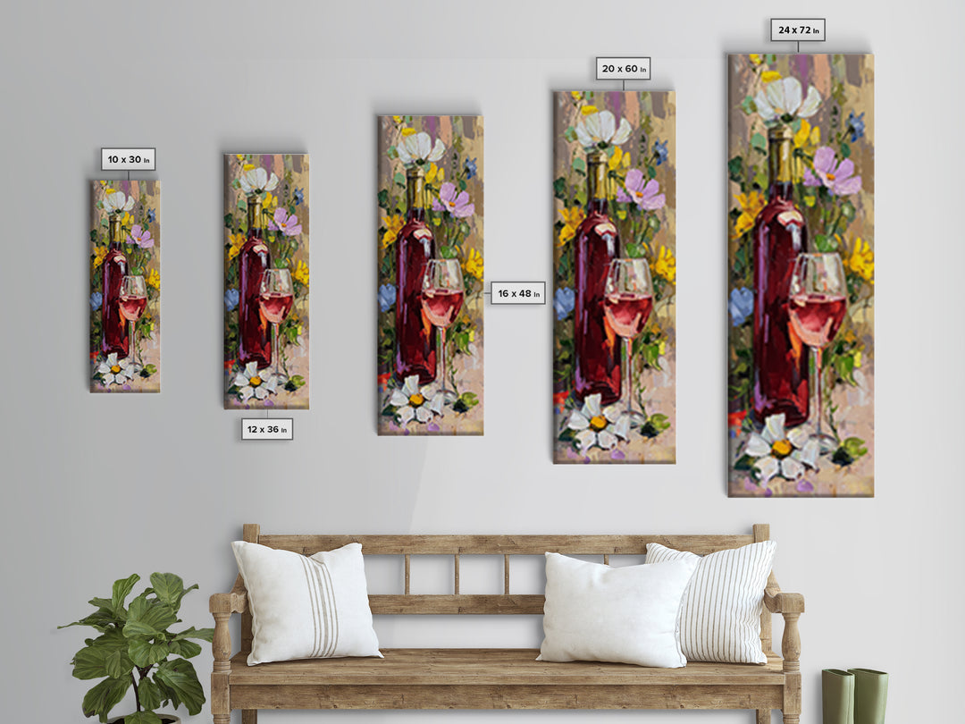 Ros Glass Beside Summer Flowers Canvas Print, Winery Art, Textured Painting, Winery Decor, Fine Art, Vineyard, Oil Painting, WIN-1x3-98