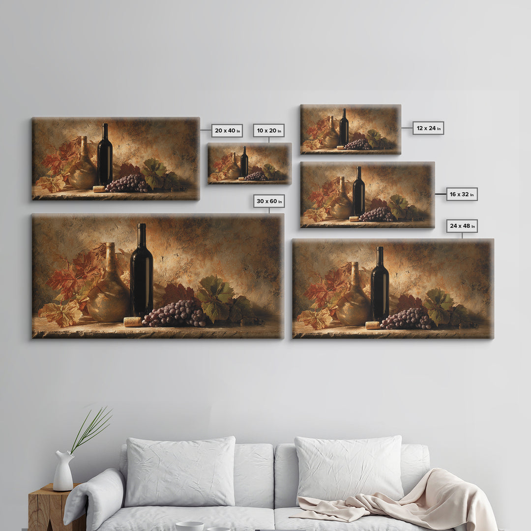 Black and Gold Wine Bottle Silhouette Framed Canvas Print, Winery Art, Room Decor, Winery Decor, Fine Art, Vineyard, WIN-2x1-12