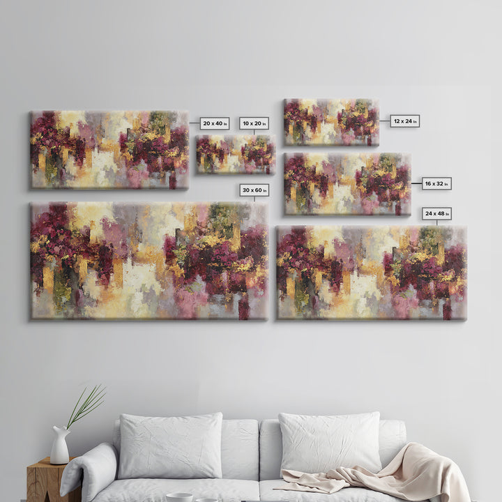 Burgundy Abstract with Gold Accents Framed Canvas Print, Winery Art, Living Room Art, Winery Decor, Abstract Art, Vineyard, WIN-2x1-19