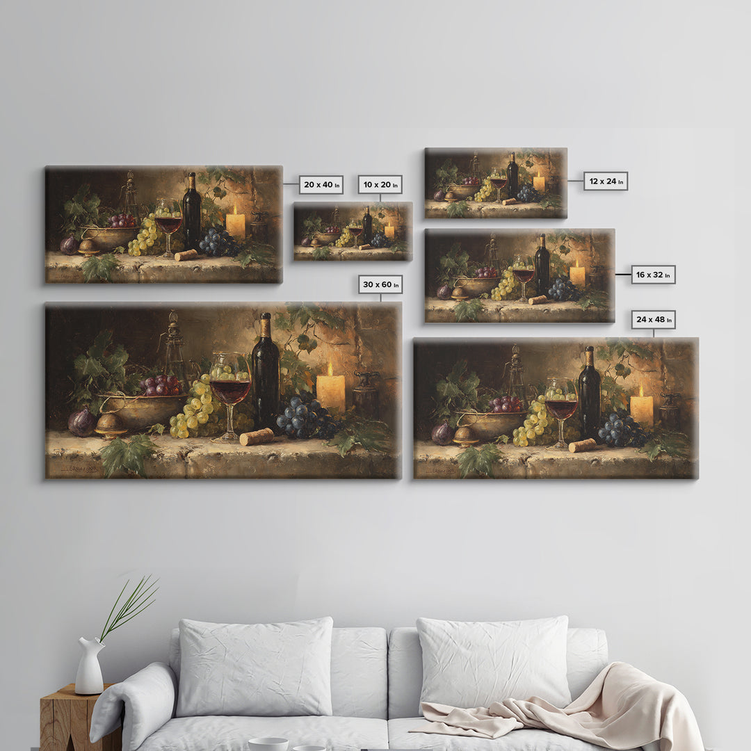 Olive Branch and Wine Glass Mediterranean Still Framed Canvas Print, Winery Art, Statement Artwork, Winery Decor, Vineyard, WIN-2x1-20