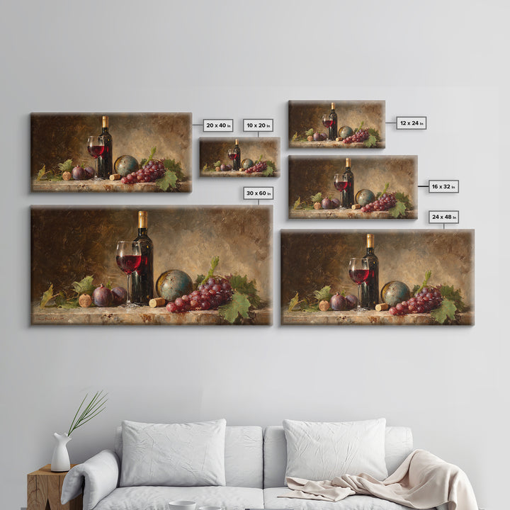 Wine Bottle and Glass Still Life Canvas Print, Winery Art, Textured Painting, Winery Decor, Fine Art, Vineyard, Oil Painting, WIN-2x1-22