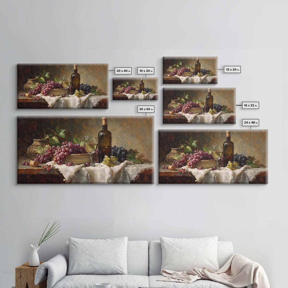 Champagne Grapes and White Linen Still Life Framed Canvas Print, Winery Art, Printable Wall Art, Winery Decor, Vineyard, WIN-2x1-25