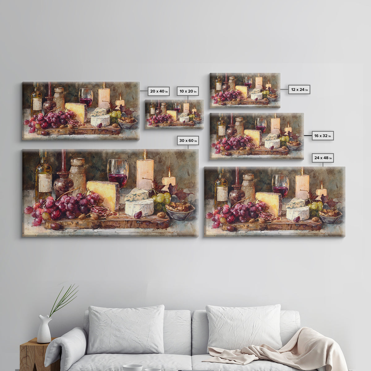 Charcuterie Board with Grapes and Cheese Framed Canvas Print, Winery Art, Painting, Winery Decor, Fine Art, Vineyard, WIN-2x1-33