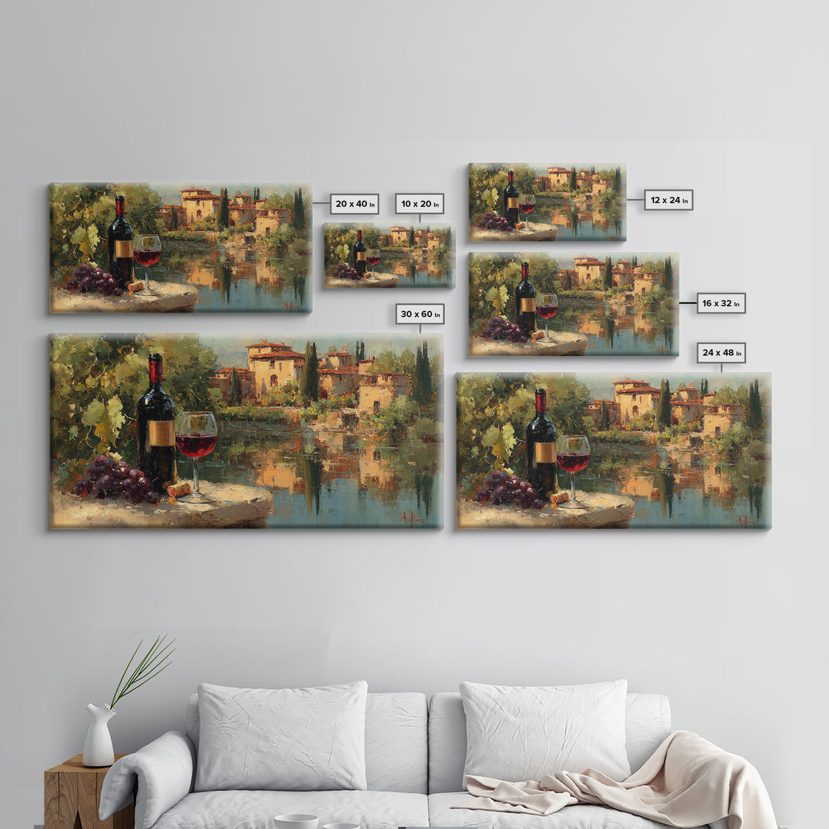 Italian Villa Vineyard Landscape Framed Canvas Print, Winery Art, Art, Winery Decor, Fine Art, Vineyard, Farmhouse Decor, WIN-2x1-40