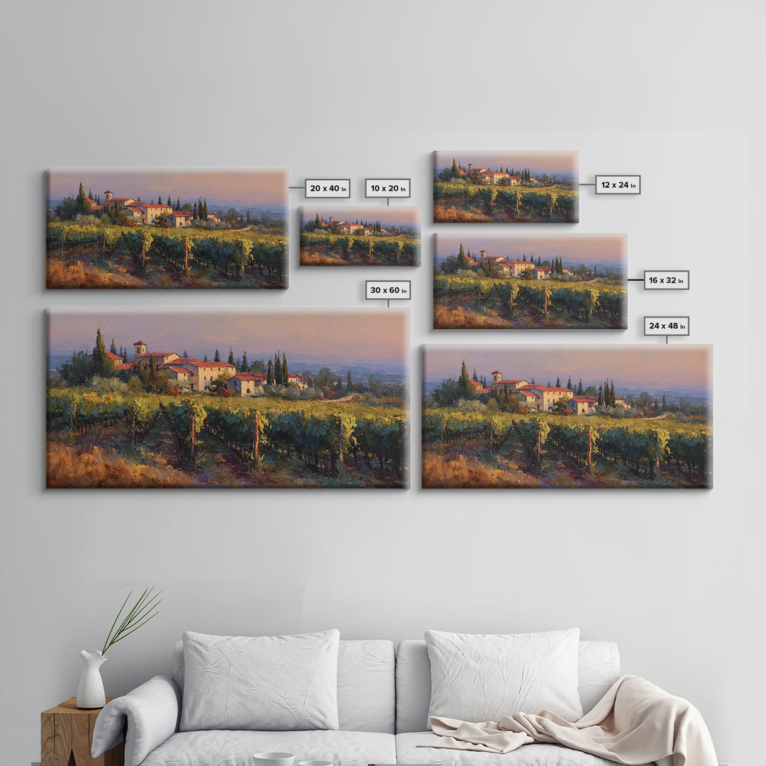 Tuscan Vineyard at Golden Hour Canvas Print, Winery Art, Farmhouse Decor, Winery Decor, Oil Painting, Vineyard, Bar Art, WIN-2x1-47