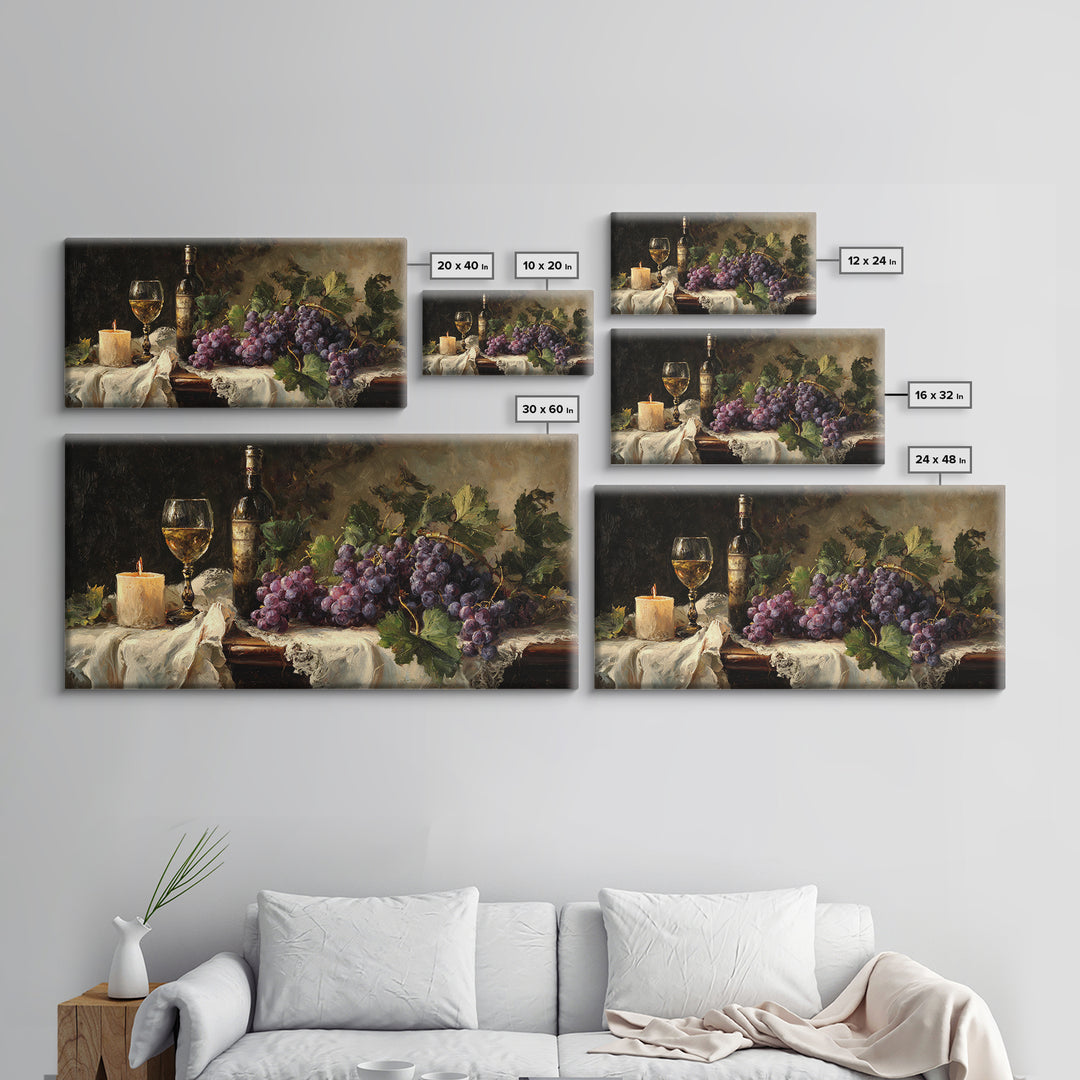 Champagne Grapes and White Linen Still Life Canvas Print, Winery Art, Framed Art, Winery Decor, Abstract Art, Vineyard, WIN-2x1-49
