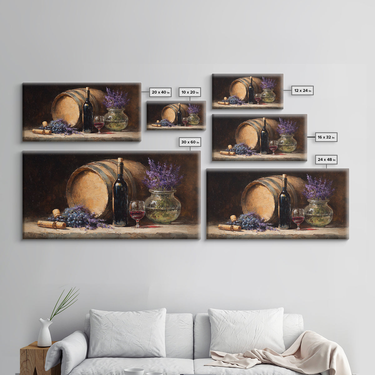 Wine Barrel with Lavender and Sunlight Framed Canvas Print, Winery Art, Wall Decor, Winery Decor, Fine Art, Vineyard, WIN-2x1-50