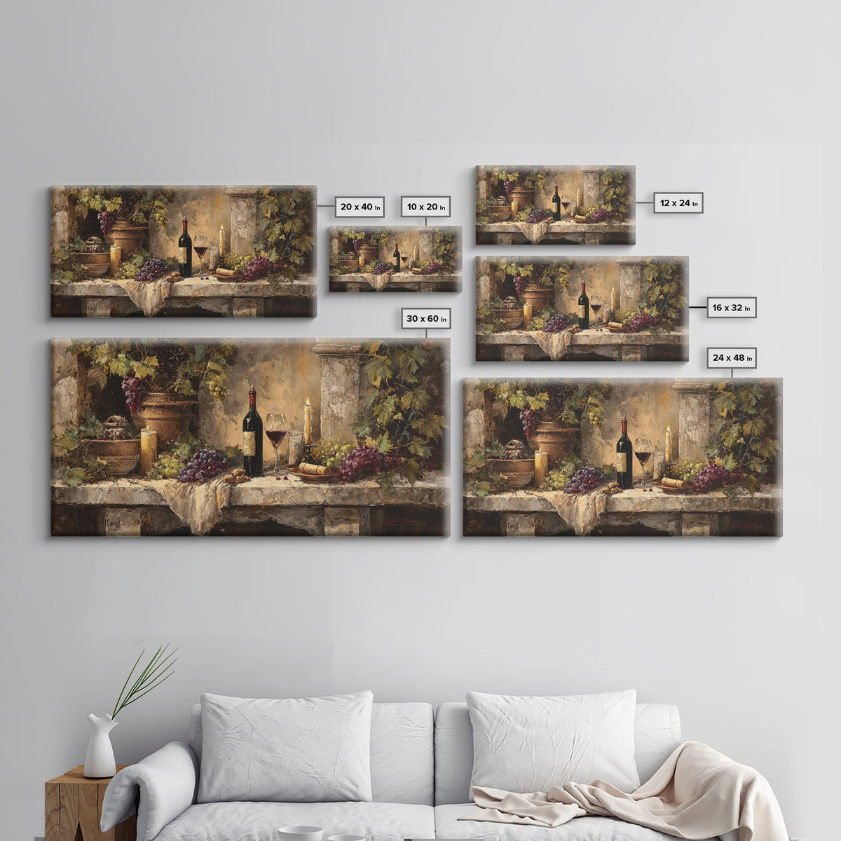 Italian Villa Vineyard Landscape Canvas Print, Winery Art, Winery Decor, Oil Painting, Vineyard, Retro Wall Art, WIN-2x1-64