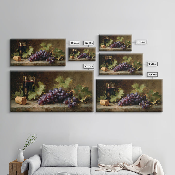 Single Grape Cluster Botanical Study Framed Canvas Print, Winery Art, Kitchen Decor, Winery Decor, Fine Art, Vineyard, WIN-2x1-65