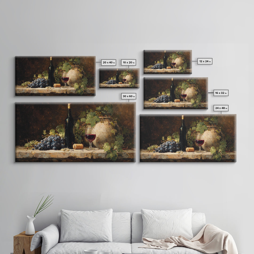 Olive Branch and Wine Glass Mediterranean Still Canvas Print, Winery Art, Oil Painting, Winery Decor, Watercolor Art, Vineyard, WIN-2x1-68