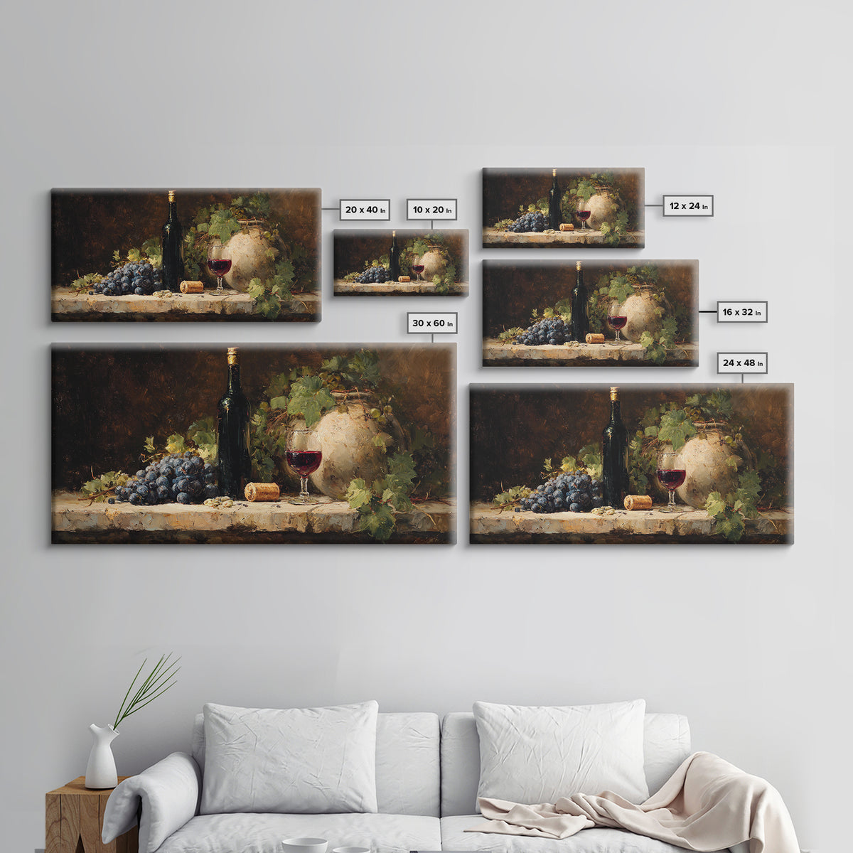 Olive Branch and Wine Glass Mediterranean Still Canvas Print, Winery Art, Oil Painting, Winery Decor, Watercolor Art, Vineyard, WIN-2x1-68
