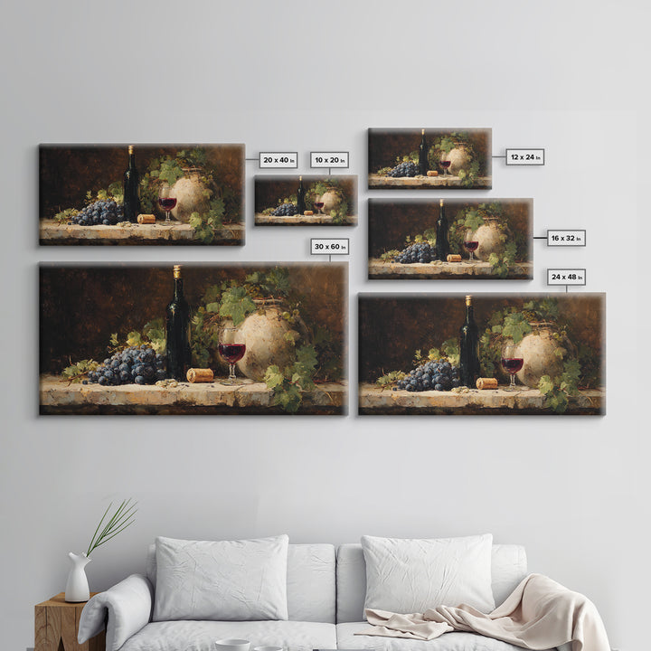 Olive Branch and Wine Glass Mediterranean Still Canvas Print, Winery Art, Oil Painting, Winery Decor, Watercolor Art, Vineyard, WIN-2x1-68