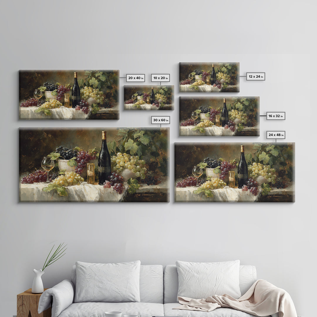 Champagne Grapes and White Linen Still Life Canvas Print, Winery Art, Framed Art, Winery Decor, Abstract Art, Vineyard, WIN-2x1-73