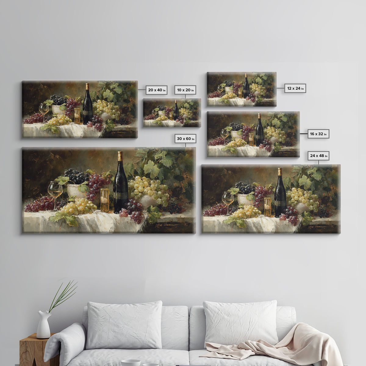 Champagne Grapes and White Linen Still Life Canvas Print, Winery Art, Framed Art, Winery Decor, Abstract Art, Vineyard, WIN-2x1-73