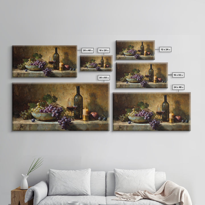 Grapes in a Ceramic Bowl with Shadows Canvas Print, Winery Art, Farmhouse Decor, Winery Decor, Oil Painting, Vineyard, WIN-2x1-77