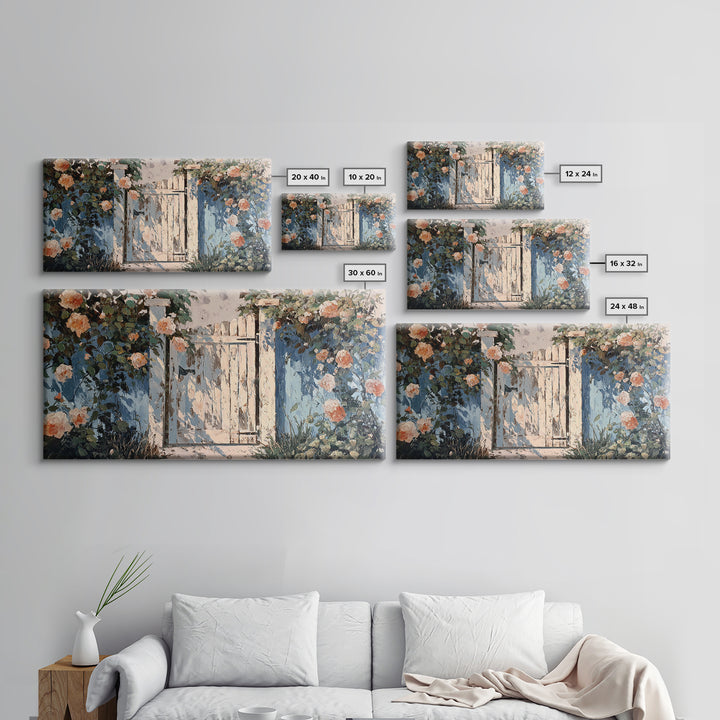 Vineyard Gate with Climbing Roses Framed Canvas Print, Winery Art, Wall Decor, Winery Decor, Fine Art, Vineyard, Kitchen Art, WIN-2x1-83