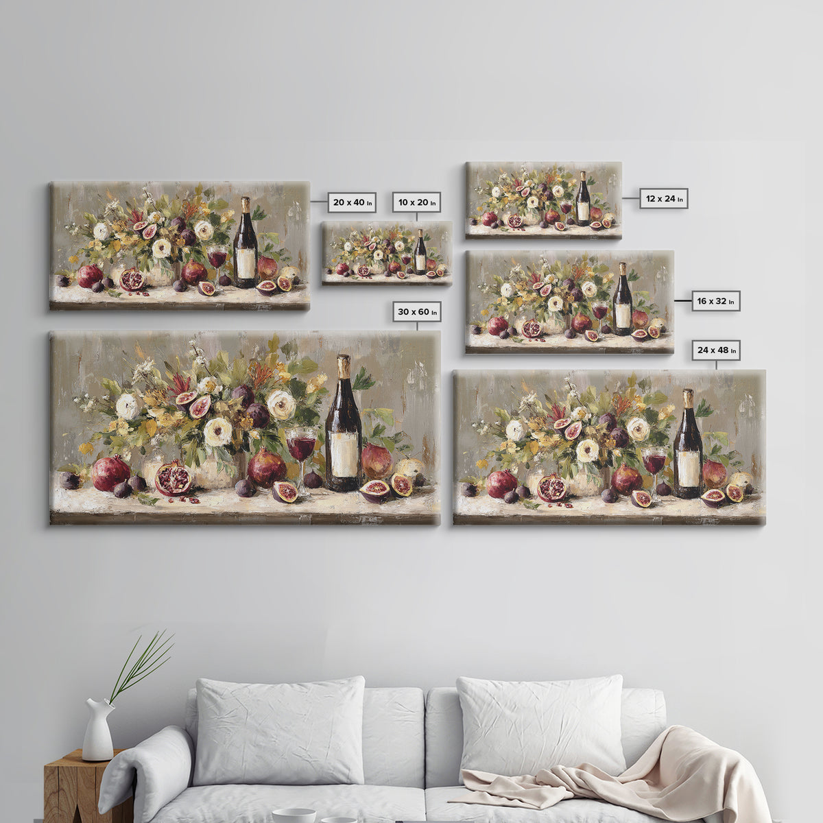 Pomegranate Figs and Red Wine Composition Framed Canvas Print, Winery Art, Living Room Decor, Winery Decor, Fine Art, Vineyard, WIN-2x1-85
