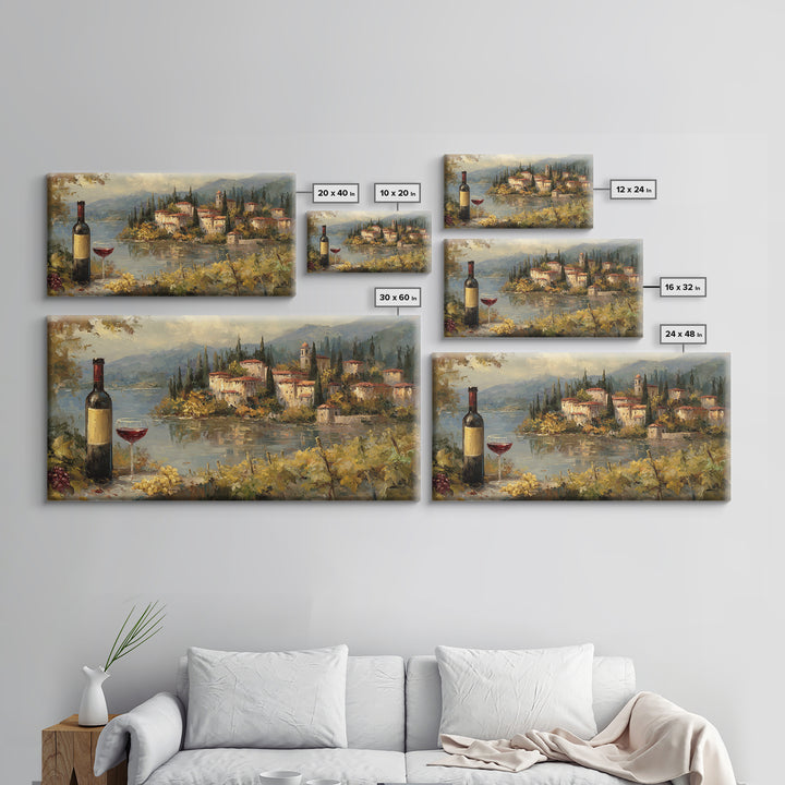 Italian Villa Vineyard Landscape Framed Canvas Print, Winery Art, Framed Art, Winery Decor, Fine Art, Vineyard, Landscape Art, WIN-2x1-88