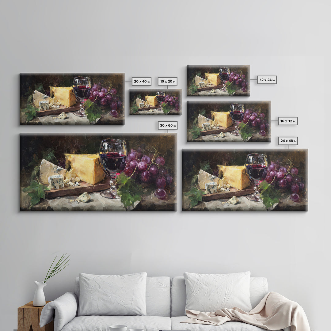 Charcuterie Board with Grapes and Cheese Framed Canvas Print, Winery Art, Painting, Winery Decor, Fine Art, Vineyard, WIN-2x1-9