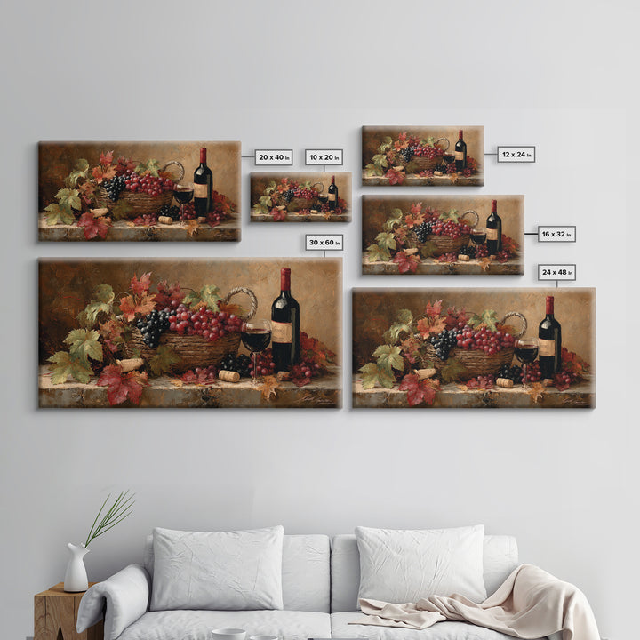 Wine Harvest Basket Framed Canvas Print, Winery Art, Art Print, Winery Decor, Oil Painting, Vineyard, Watercolor Painting, WIN-2x1-90