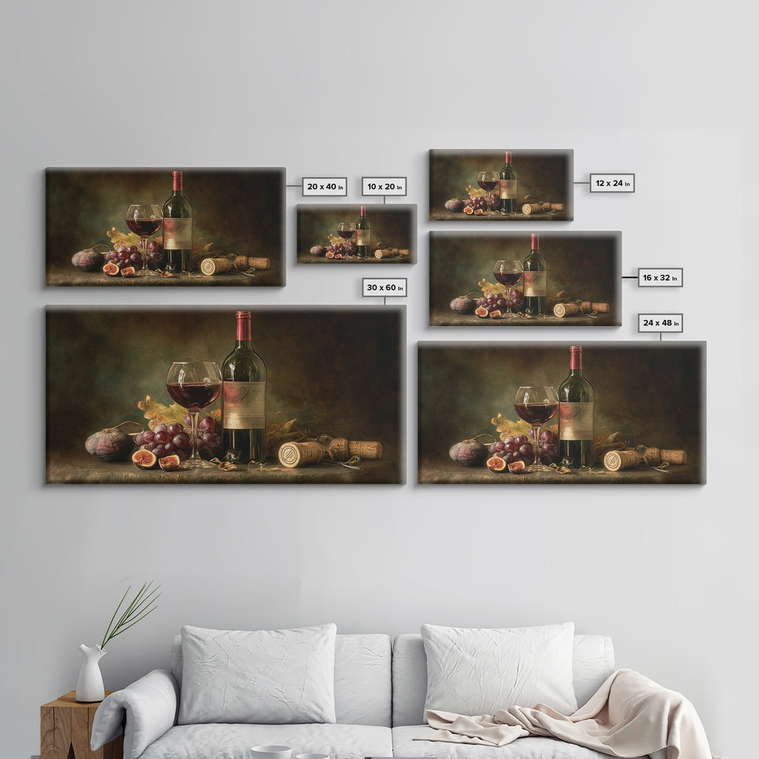 Wine Bottle and Glass Still Life Canvas Print, Winery Art, Printable Wall Art, Winery Decor, Fine Art, Vineyard, Retro Wall Art, WIN-2x1-94