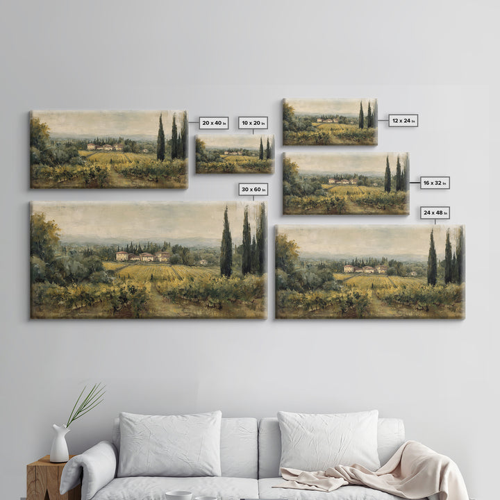 Tuscan Vineyard at Golden Hour Framed Canvas Print, Winery Art, Neutral Decor, Winery Decor, Fine Art, Vineyard, Home Decor, WIN-2x1-95