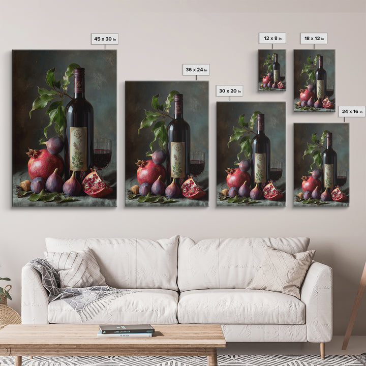 Pomegranate Figs and Red Wine Composition Framed Canvas Print, Winery Art, Printable Wall Art, Winery Decor, Fine Art, Vineyard, WIN-2x3-1