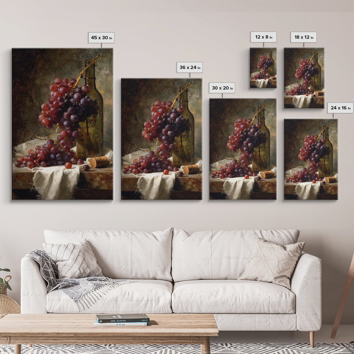 Champagne Grapes and White Linen Still Life Framed Canvas Print, Winery Art, Artwork, Winery Decor, Abstract Art, Vineyard, WIN-2x3-13
