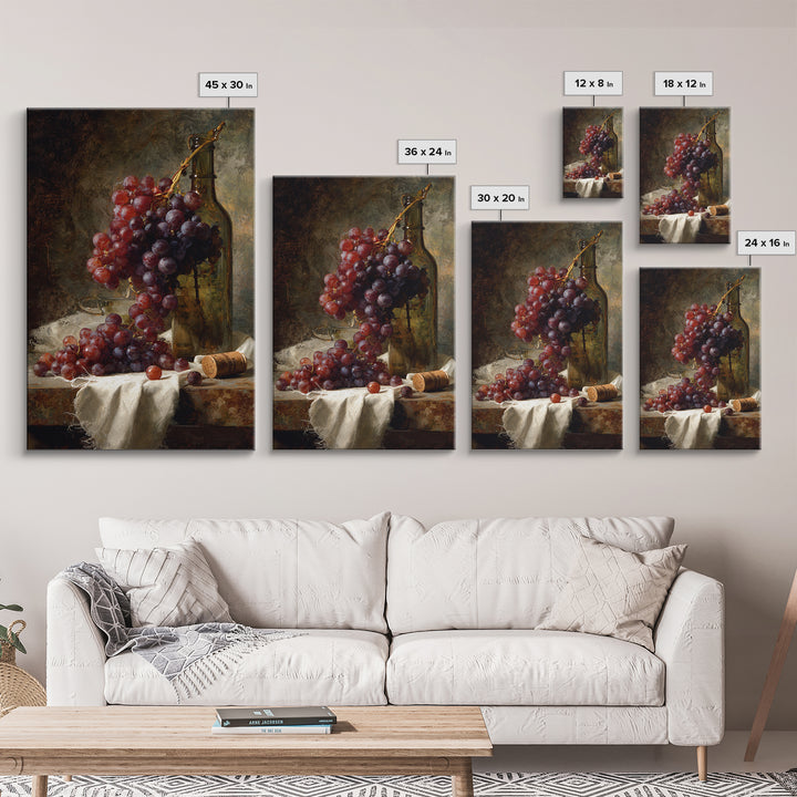 Champagne Grapes and White Linen Still Life Framed Canvas Print, Winery Art, Artwork, Winery Decor, Abstract Art, Vineyard, WIN-2x3-13