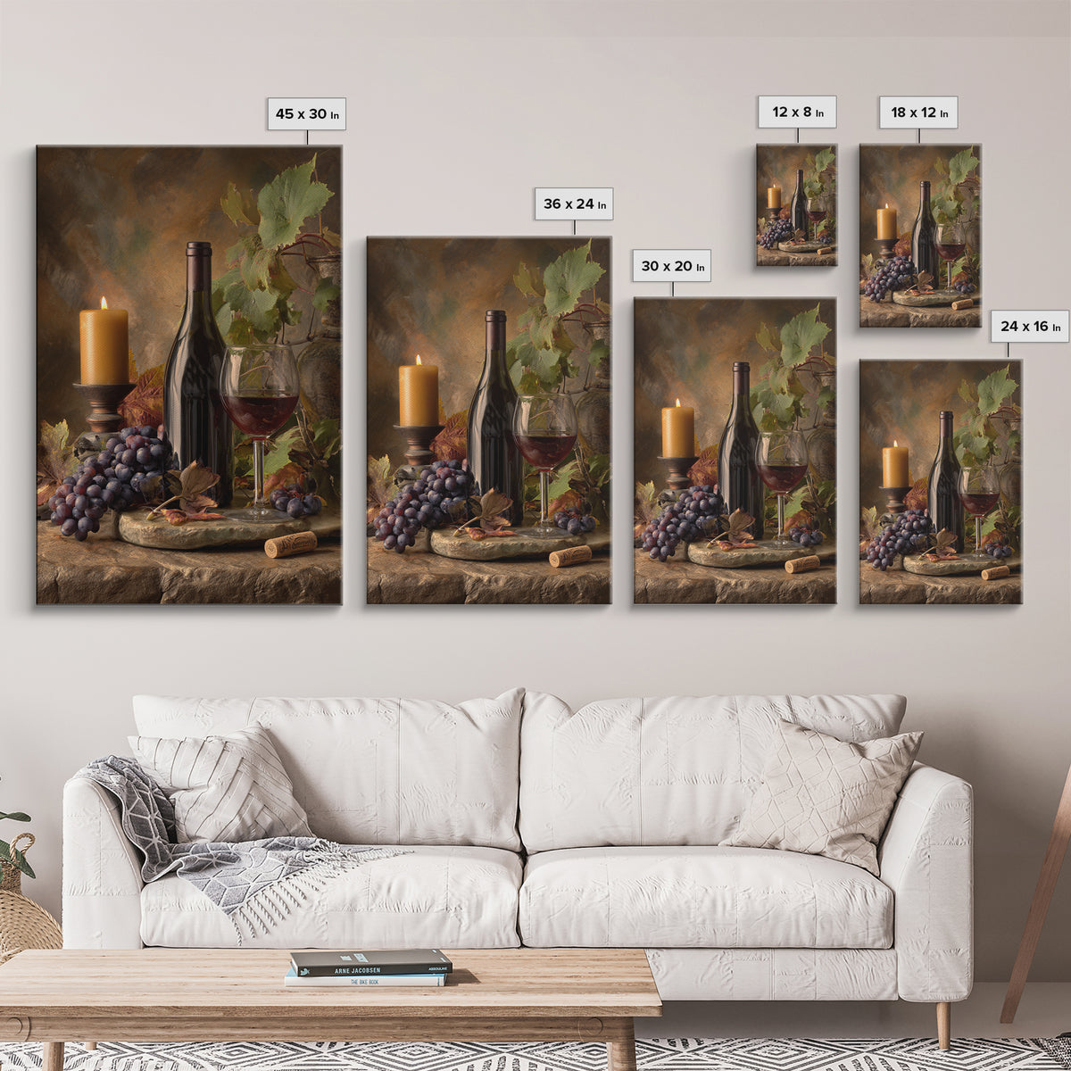 Wine Tasting Flight Rendered as Elegant Still Framed Canvas Print, Winery Art, Winery Decor, Watercolor Art, Vineyard, WIN-2x3-18