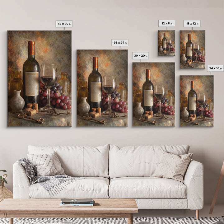 Old Cellar Key and Wine Label Shapes Framed Canvas Print, Winery Art, Farmhouse Decor, Winery Decor, Abstract Art, Vineyard, WIN-2x3-20