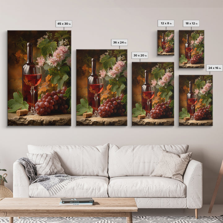 Ros Glass Beside Summer Flowers Framed Canvas Print, Winery Art, Art, Winery Decor, Fine Art, Vineyard, Farmhouse Decor, WIN-2x3-22