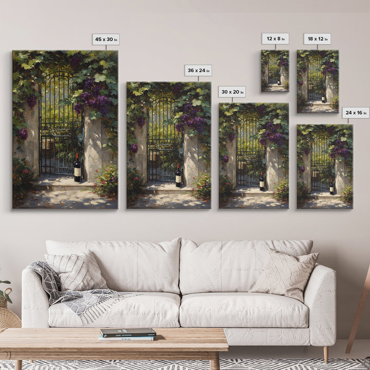 Vineyard Gate with Climbing Roses Canvas Print, Winery Art, Print, Winery Decor, Vineyard, Wall Art Print, Watercolor Painting, WIN-2x3-23