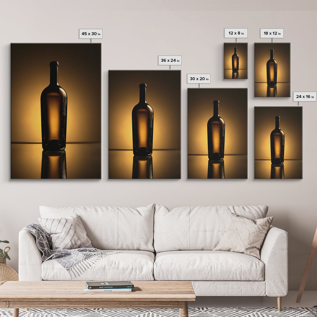 Black and Gold Wine Bottle Silhouette Framed Canvas Print, Winery Art, Modern Decor, Winery Decor, Fine Art, Vineyard, WIN-2x3-24