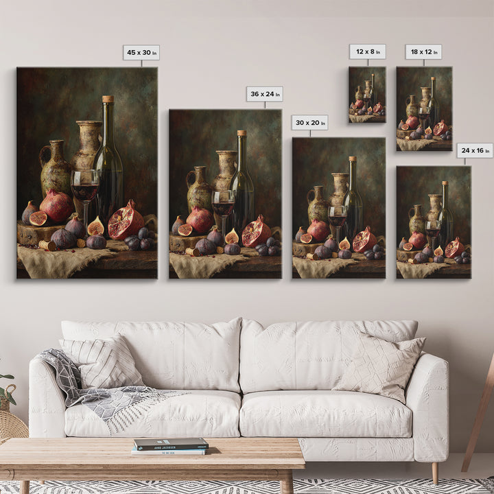 Pomegranate Figs and Red Wine Composition Framed Canvas Print, Winery Art, Printable Wall Art, Winery Decor, Fine Art, Vineyard, WIN-2x3-25